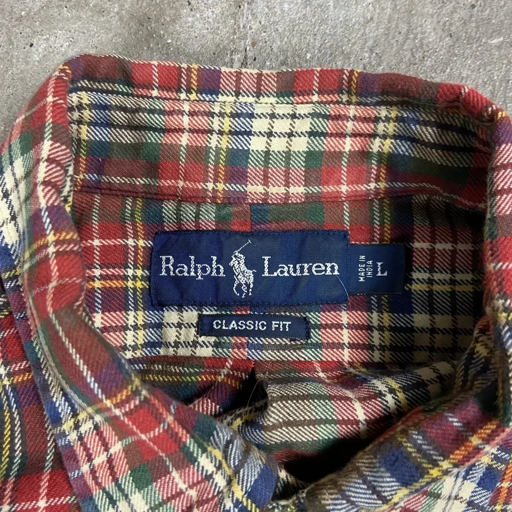 Vintage Polo Ralph Lauren Oxford Button Down Size Large Plaid Green Pony Logo